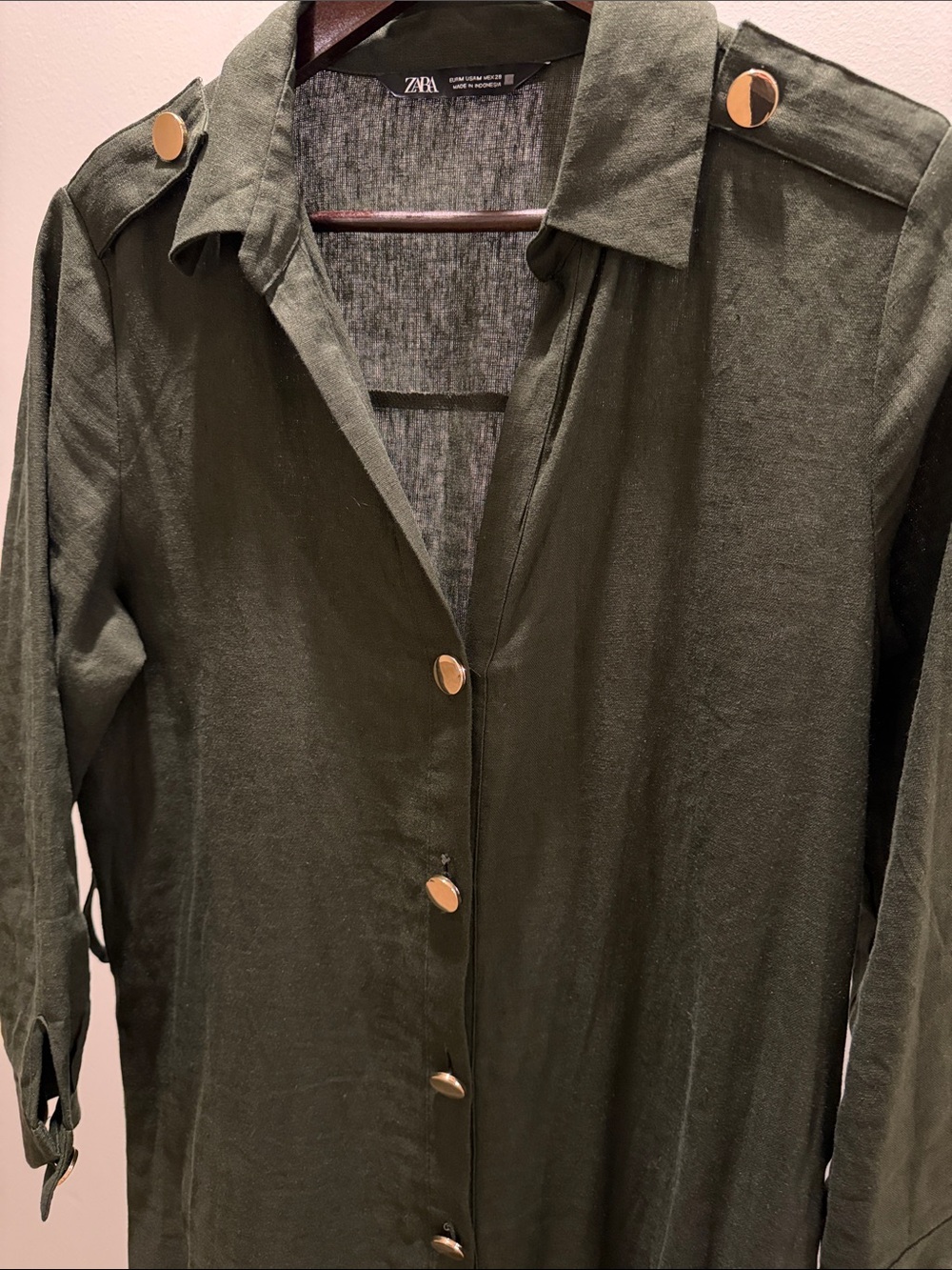 Zara Dark Olive Green Button-Front Dress